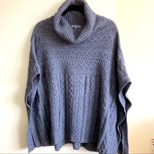 Sweater poncho, cotton/wool, cabled